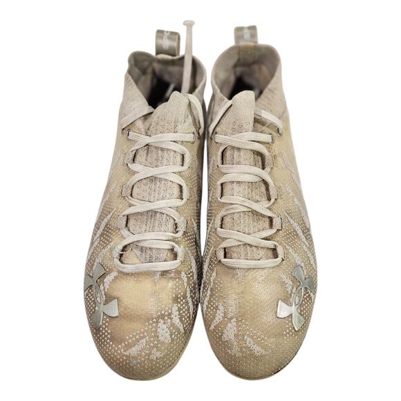 Mens 10.5 Under Armour Spotlight Lux MC White Silver Football Cleats 3022654-100 - Picture 1 of 8